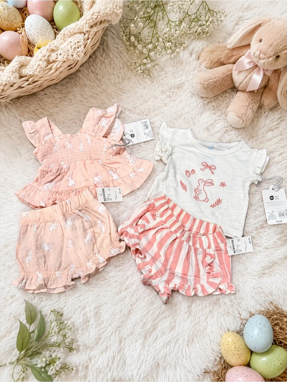 Cloud Island Newborn Girl Sets 2-Pack Outfits Set with Bunny Motif
